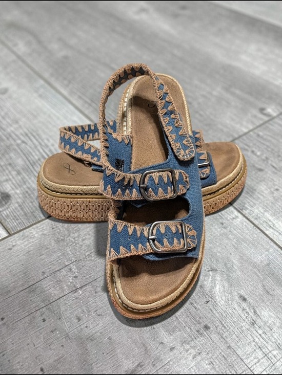 Freely Shoes - Woven-Trim Blue Denim Buckle Sandals for Women